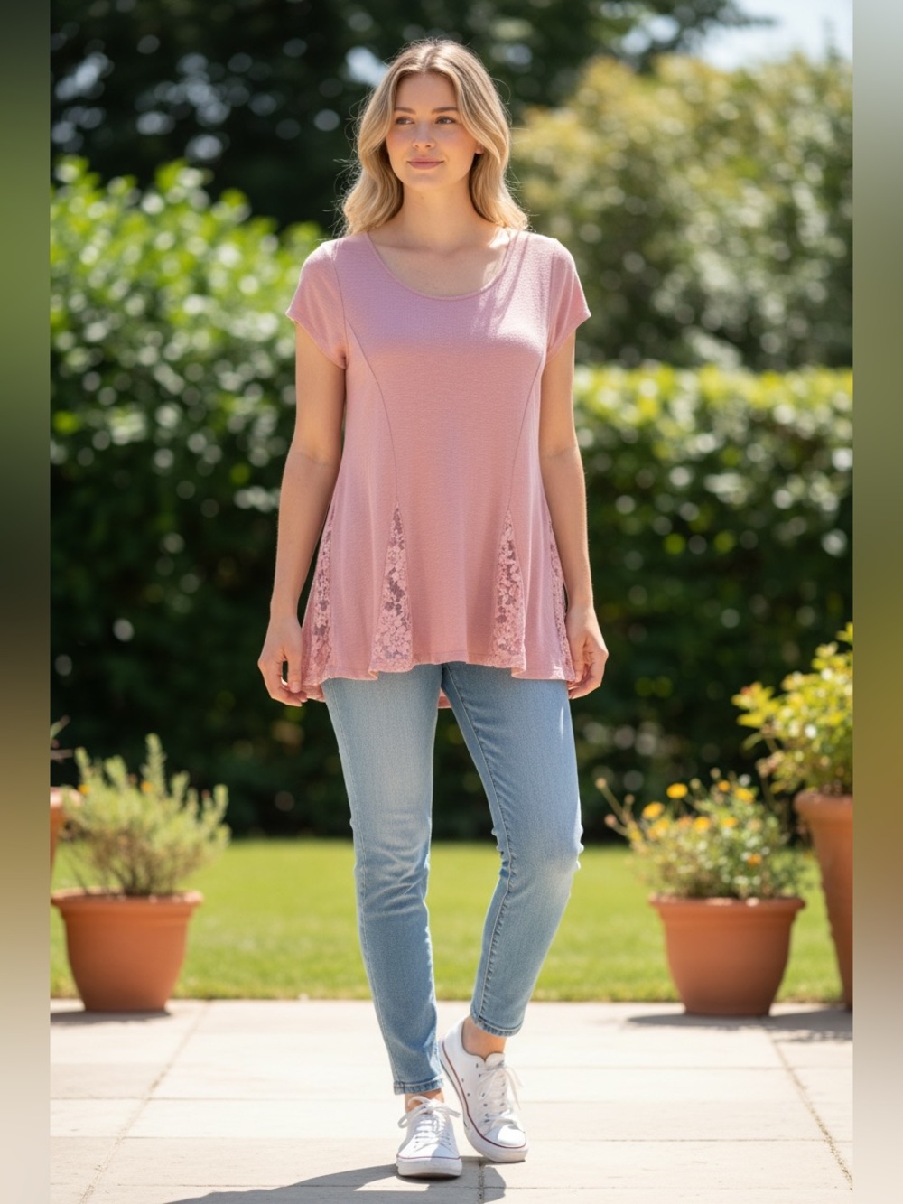 Pink Republic Mauve Lace Accent Tee